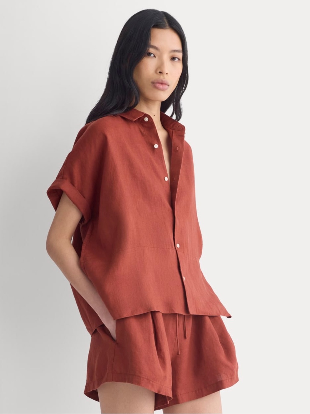 Everlane Boxy Button Shirt in Rust